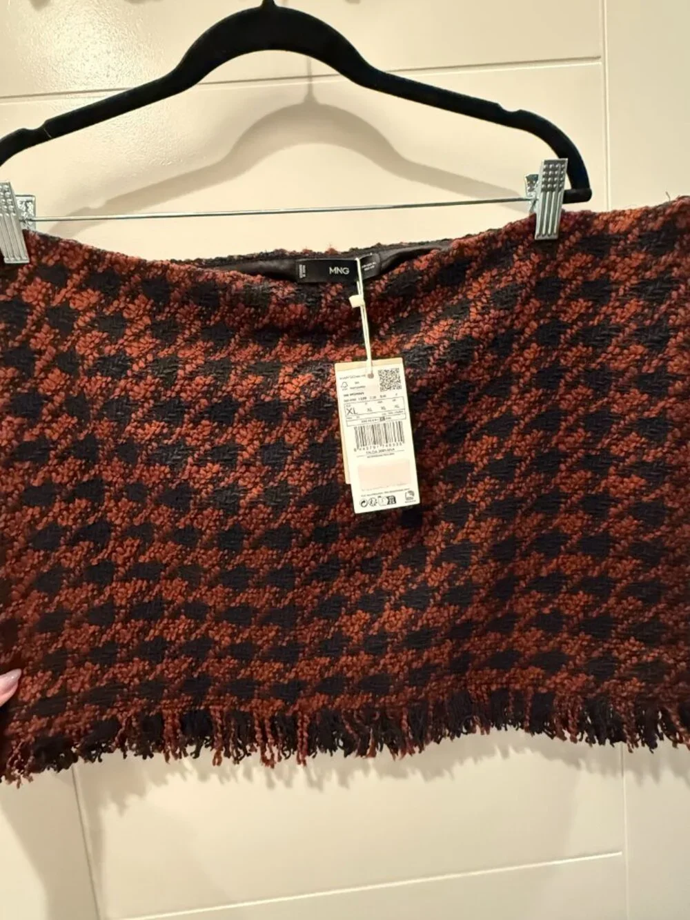 MANGO Women's Fringed Tweed Preppy A-line Mini Skirt Sz XL * NWT *